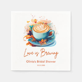 Servilleta De Papel Ducha de Novia Café Amor Floral Azul está Preparán