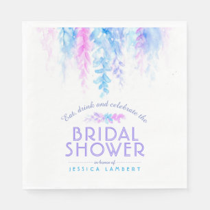 Servilleta De Papel Ducha de novia color de agua vid azul floral morad