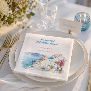 Servilleta De Papel Ducha de Novia con Acuarela Costera de Santorini G