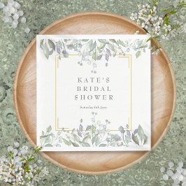 Servilleta De Papel Ducha de Novia con Flores de Acuarela Salvia y Lil