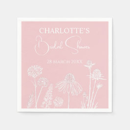 Servilleta De Papel Ducha de Novia con Flores Silvestres Rosadas Dibuj
