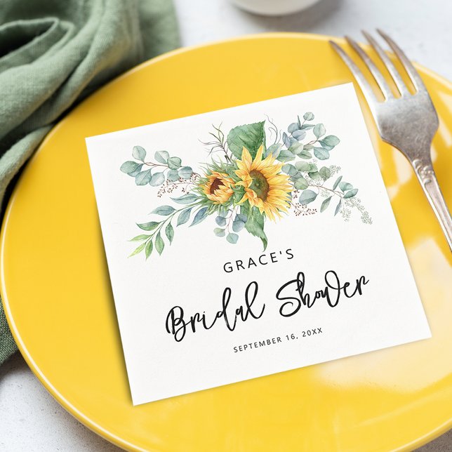 Servilleta De Papel Ducha de Novia con Girasoles Rústicos y Eucalipto (Rustic Sunflower Eucalyptus Greenery Bridal Shower Napkins)