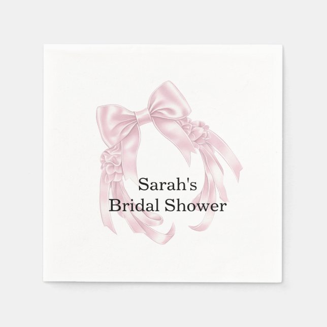 Servilleta De Papel Ducha de Novia con Lazo Rosa (Anverso)