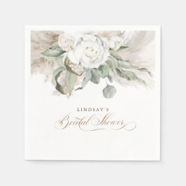 Servilleta De Papel Ducha de Novia con Pasto de las Pampas y Flores Bl