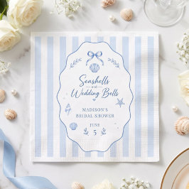 Servilleta De Papel Ducha de Novia Concha Azul con Lazo a Rayas