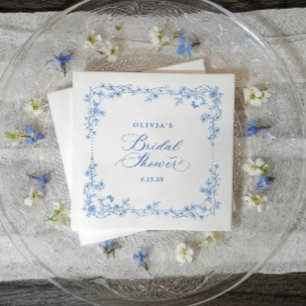 Servilleta De Papel Ducha de Novia Corona Azul y Blanco Vintage