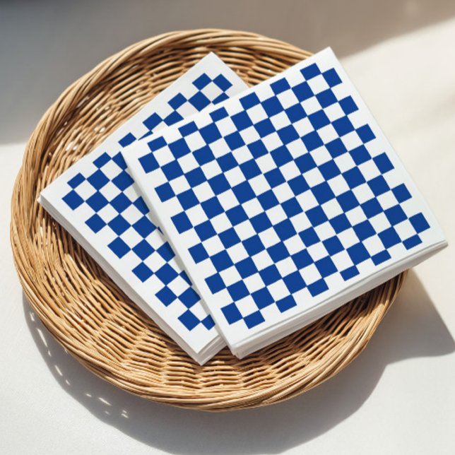 Servilleta De Papel Ducha de Novia Cuadrada Azul (Blue Checker Bridal Shower Napkins)