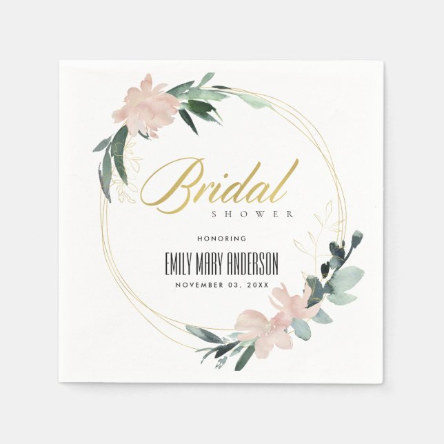 SERVILLETA DE PAPEL DUCHA DE NOVIA DE ACRECIMIENTO FLORAL ROSADO SUAVE (Anverso)