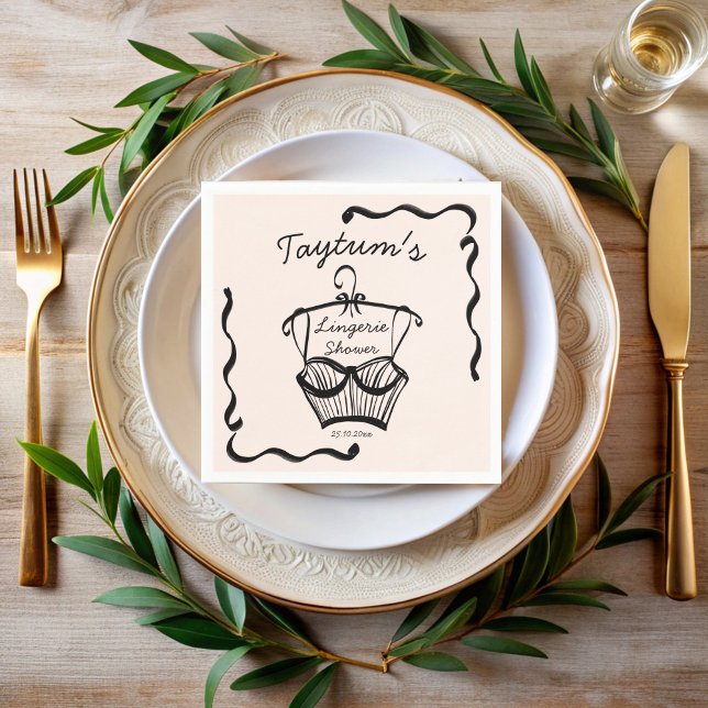 Servilleta De Papel Ducha de novia de lencería boceto con borde ondula (Lingerie bridal shower wavy border hand drawn sketch monogrammed personalized printed napkins)