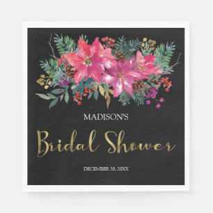 Servilleta De Papel Ducha de Novia de Navidad con Flor de Pascua Rosa