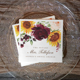 Servilleta De Papel Ducha de Novia de Otoño Girasoles Rosas Vino Burgu