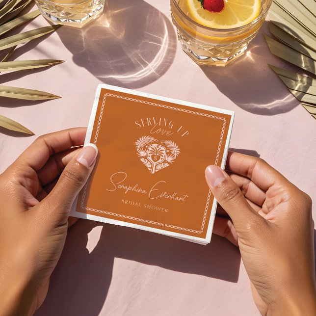 Servilleta De Papel Ducha de Novia de Pickleball con Palma Tropical Re (Retro Tropical Palm Tree Pickleball Bridal Shower Napkins)