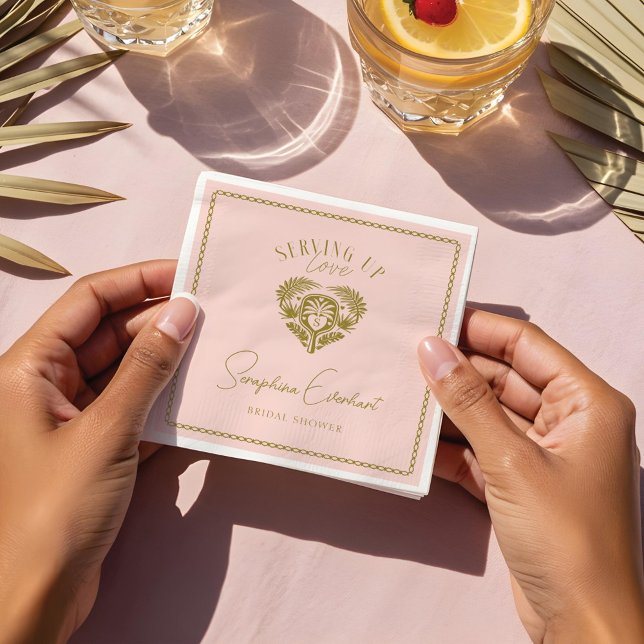 Servilleta De Papel Ducha de Novia de Pickleball con Palma Tropical Re (Retro Tropical Palm Tree Pickleball Bridal Shower Napkins)