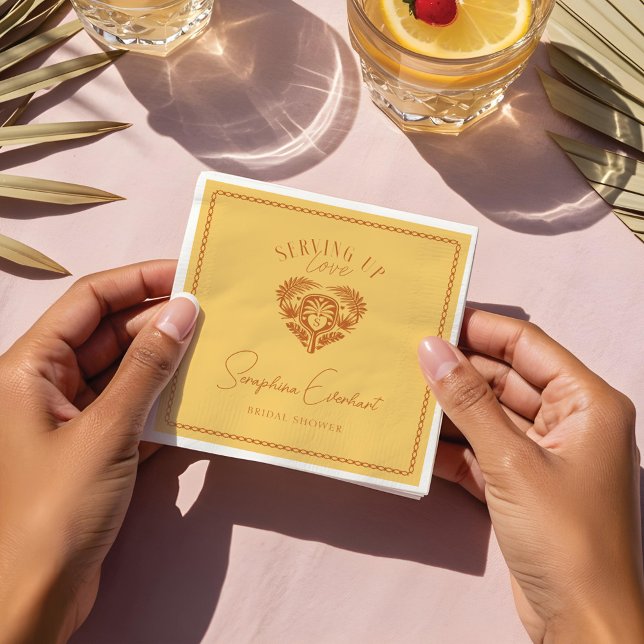Servilleta De Papel Ducha de Novia de Pickleball de Palma Tropical Ret (Retro Tropical Palm Tree Pickleball Bridal Shower Napkins)