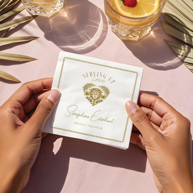 Servilleta De Papel Ducha de Novia de Pickleball de Palma Tropical Ret (Retro Tropical Palm Tree Pickleball Bridal Shower Napkins)