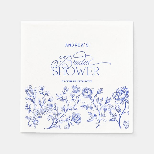 Servilleta De Papel Ducha de Novia Elegante Toile Azul (Anverso)