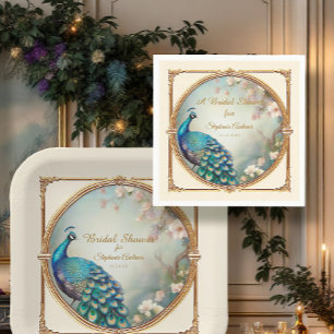 Servilleta De Papel Ducha de Novia Flor Elegante Pavo Real Art Déco