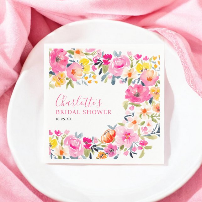 Servilleta De Papel Ducha de novia floral audaz de Bohemia (Bohemian bold floral watercolor bridal shower napkins)