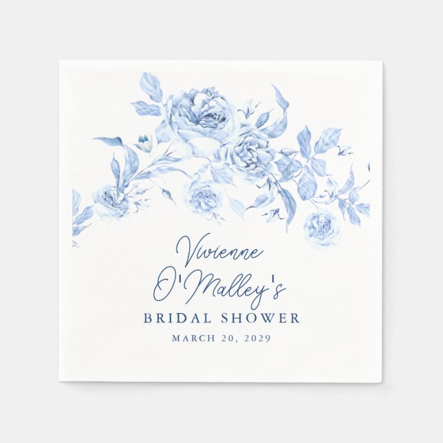 Servilleta De Papel Ducha de Novia Floral Azul (Anverso)