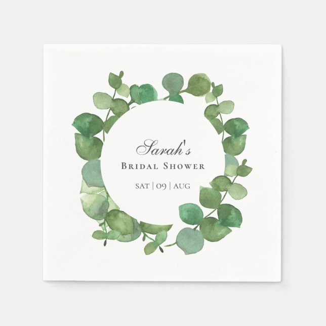 Servilleta De Papel Ducha de Novia Floral Boho Verde Eucalipto (Anverso)