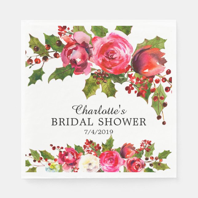 Servilleta De Papel Ducha de Novia Floral de Acebo (Anverso)