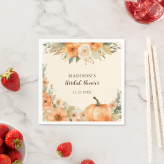 Servilleta De Papel Ducha de Novia Floral de Calabaza Acuarela