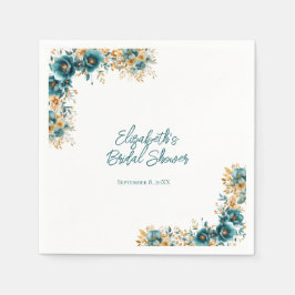 Servilleta De Papel Ducha de novia floral de color dorado verde azulad
