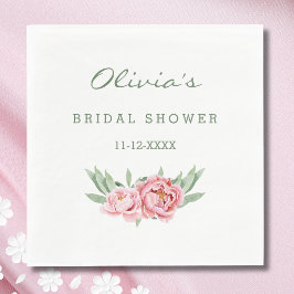 Servilleta De Papel Ducha de novia floral de peones rosados y agitada