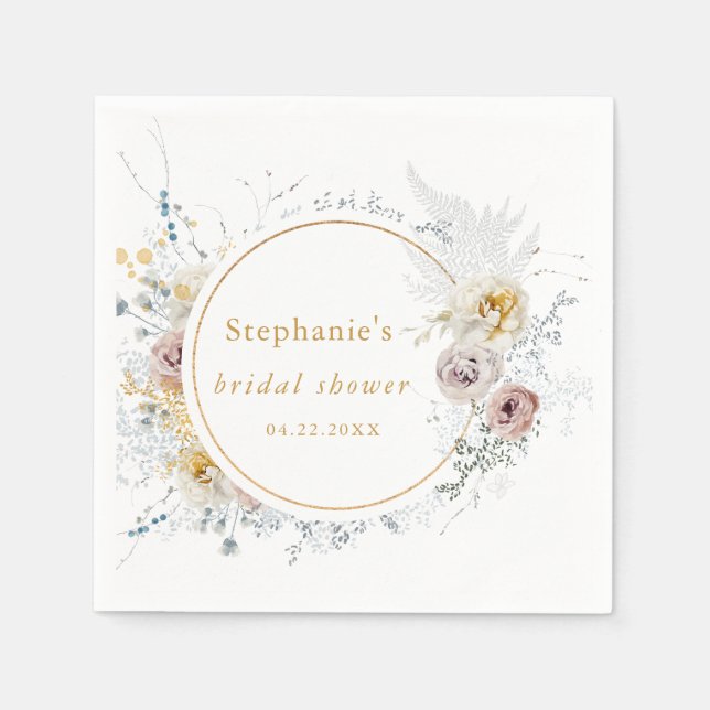 Servilleta De Papel Ducha de Novia Floral Dorada (Anverso)