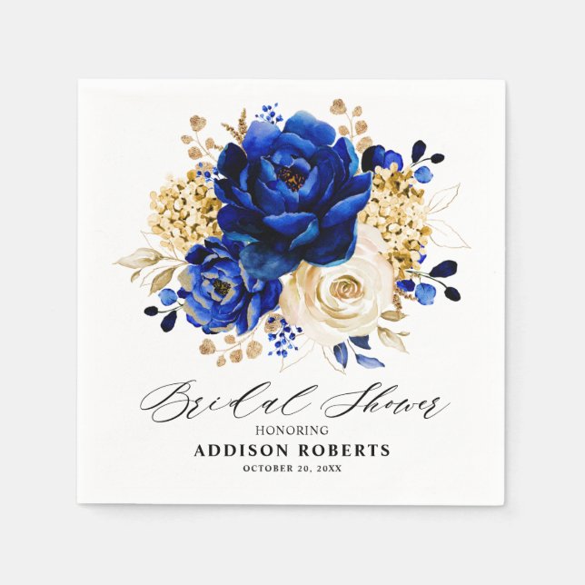 Servilleta De Papel Ducha de novia floral dorada azul real amarilla (Anverso)