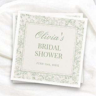 Servilleta De Papel Ducha de Novia Floral Francesa Verde Salvia Marfil