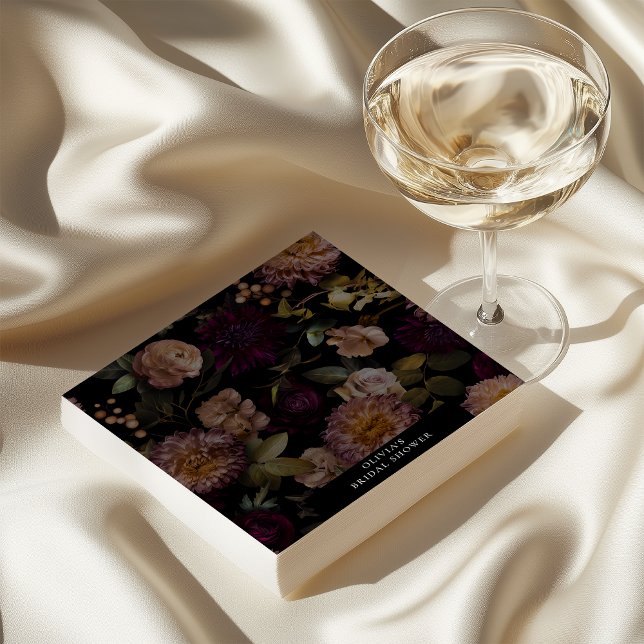 Servilleta De Papel Ducha de novia floral oscura y amorosa (Dark and Moody Romantic Bridal Shower Cocktail Napkins )