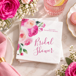 Servilleta De Papel Ducha de Novia Floral Rosa Intenso