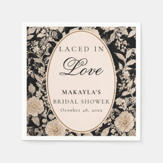 Servilleta De Papel Ducha de Novia Floral Vintage Negro Enamorada