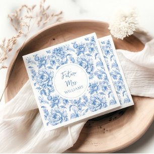 Servilleta De Papel Ducha de Novia Futuro Floral Toile Azul