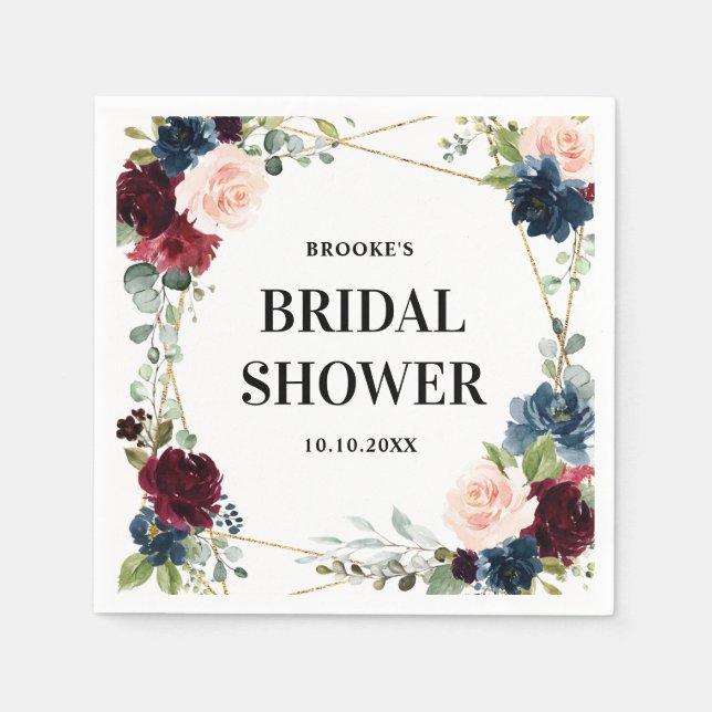 Servilleta De Papel Ducha de novia geométrica floral Rubor de la Marin (Anverso)