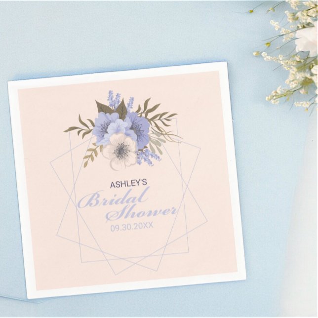 Servilleta De Papel Ducha de Novia Geométrica Pastel de Rosas Violeta  (custom floral paper napkin)