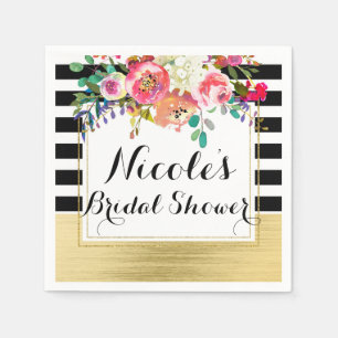 Servilleta De Papel Ducha de Novia Glam Floral Moderna Dorada Blanca N