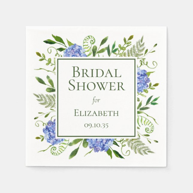 Servilleta De Papel Ducha de Novia Hortensias Azules (Anverso)
