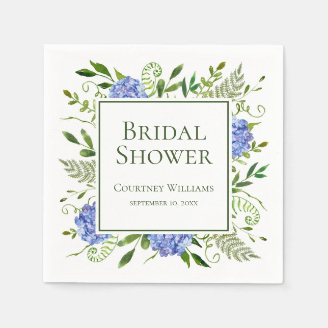 Servilleta De Papel Ducha de Novia Hortensias Azules (Anverso)