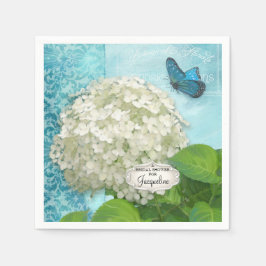 Servilleta De Papel Ducha de novia Hydrangea Butterfly Damask White