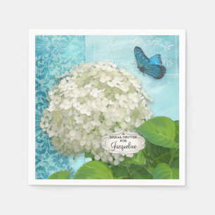 Servilleta De Papel Ducha de novia Hydrangea Butterfly Damask White