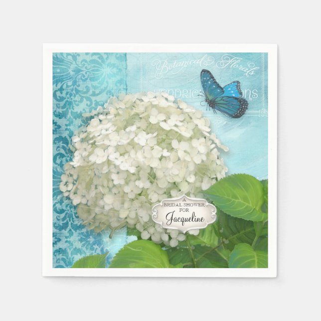 Servilleta De Papel Ducha de novia Hydrangea Butterfly Damask White (Anverso)