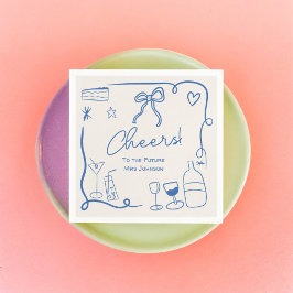 Servilleta De Papel Ducha de novia ilustrada con dibujos a mano azul r