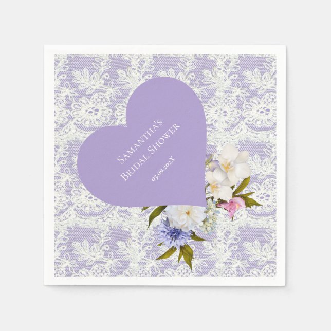 Servilleta De Papel Ducha de Novia Lavanda y Encaje (Anverso)