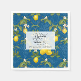 Servilleta De Papel Ducha de novia Lemon Royal Blue Citrus Floral
