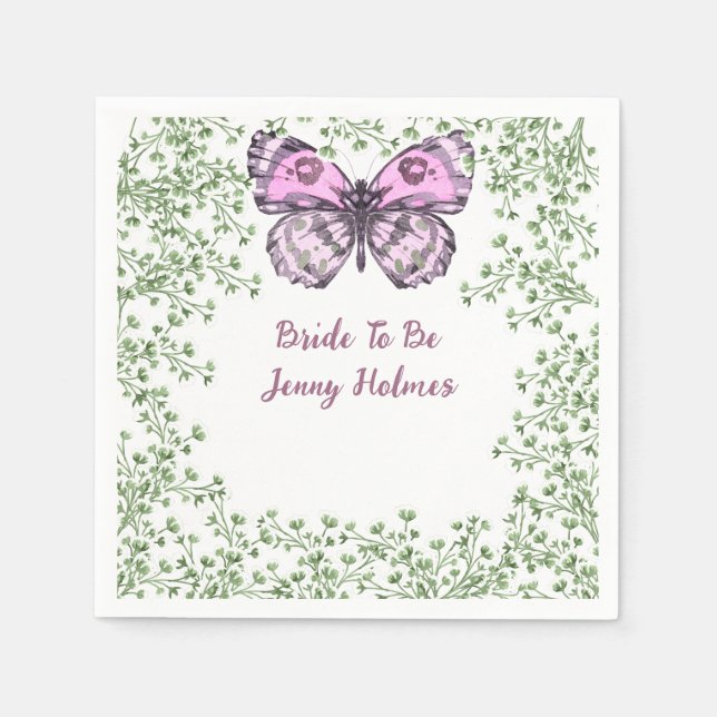Servilleta De Papel Ducha de Novia Mariposa Rosa Verdor   (Anverso)