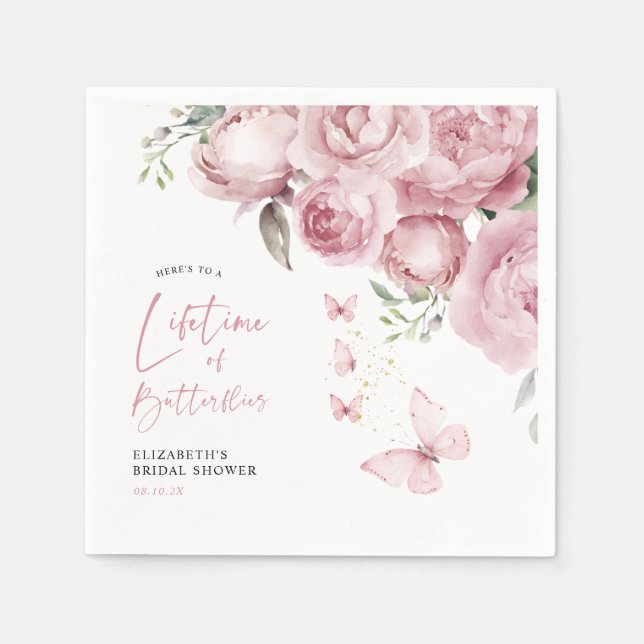 Servilleta De Papel Ducha de Novia Mariposas Floral Rosa (Anverso)