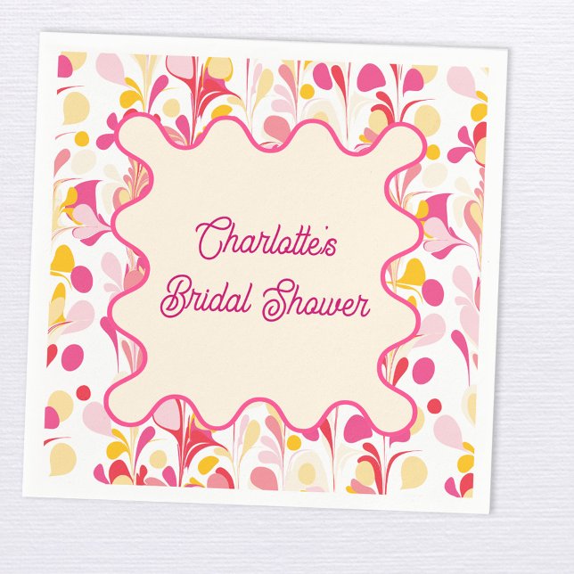Servilleta De Papel Ducha de Novia Moderna Retro Abstracta Ondulada Ro (Modern abstract groovy abstract wavy personalized bridal shower party paper napkin)