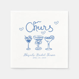 Servilleta De Papel Ducha de Novia Retro Dibujada a Mano Azul Blanco